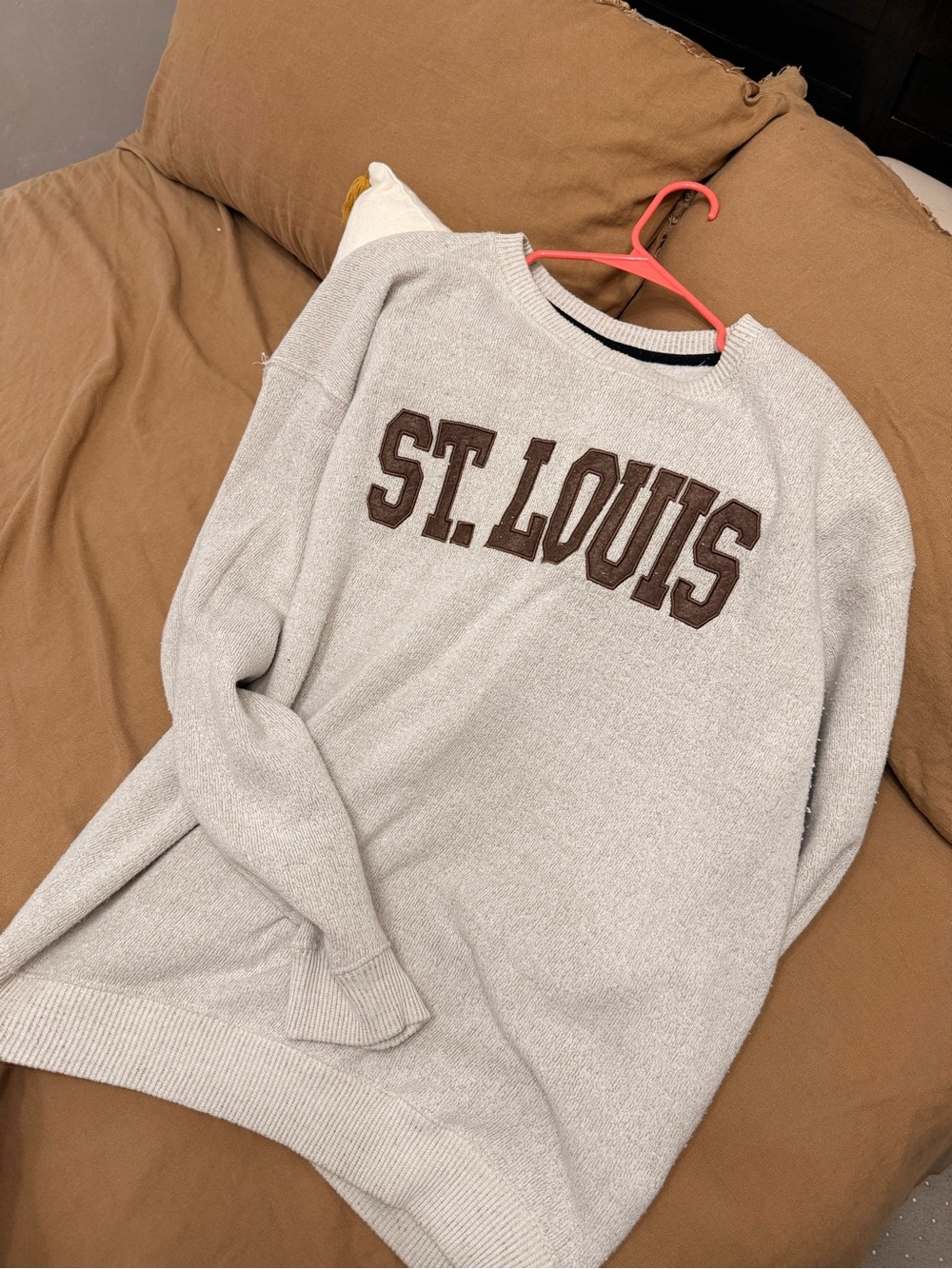 St. Louis Crewneck Sweater - Light Gray with Brown Lettering